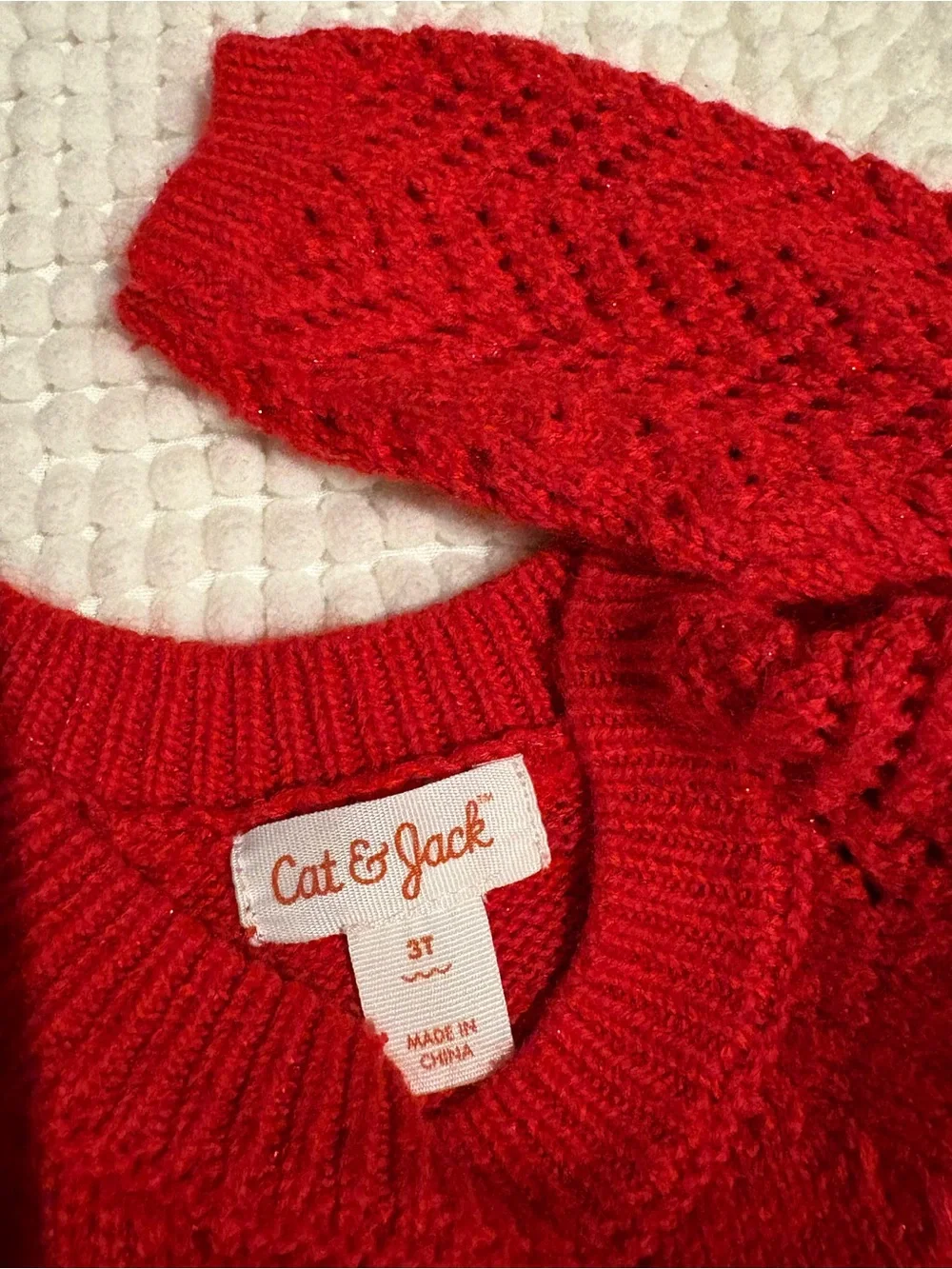 Cat & Jack Girl Red Glitter Sparkle Knit Long Sleeve Holiday Sweater Dress 3T